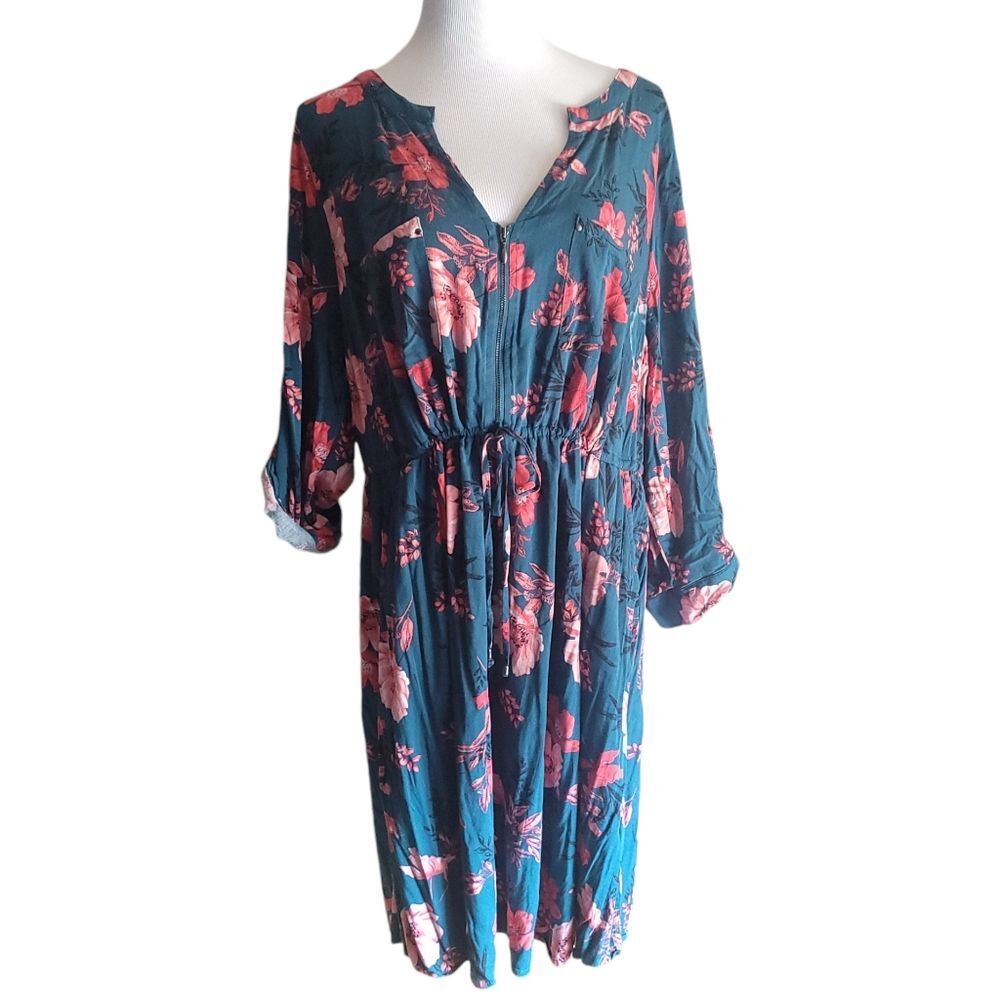 Torrid Shirt Dress with Pockets Pullover Zip front Knee Length Drawstring 3